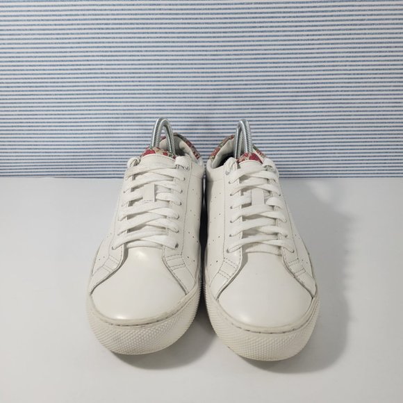 J Crew Saturday White Leather With Flower Print Sneakers Women's Size 9 - Picture 2 of 11